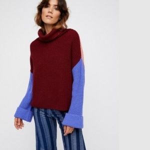 Free People Park City Colorblock Wine Turtleneck Sweater M